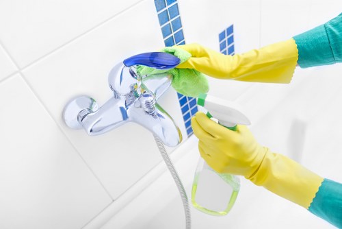 Cleaning products and safety equipment arranged for controlled use