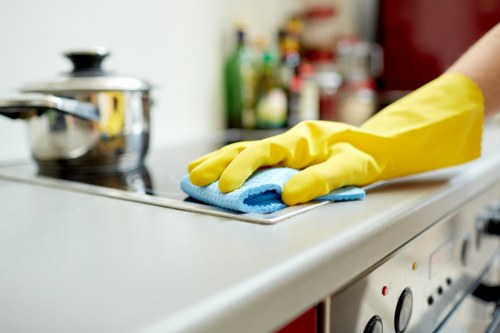 Local communal area cleaner working in a Hackney property